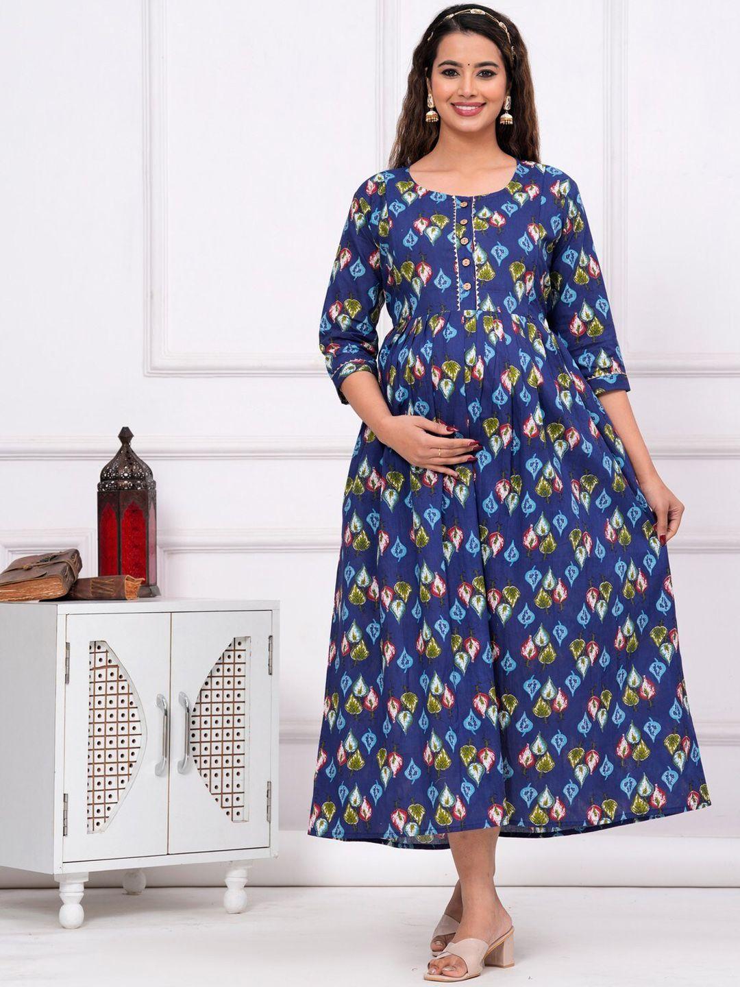 jaipurfame ethnic motifs printed cotton maternity nursing fit & flare ethnic dress