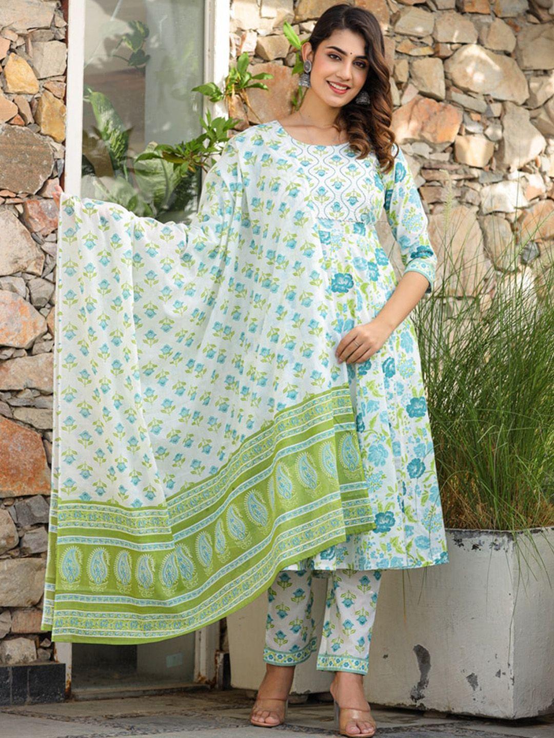 jaipuri adaah floral printed regular gotta patti pure cotton kurta with trousers & dupatta