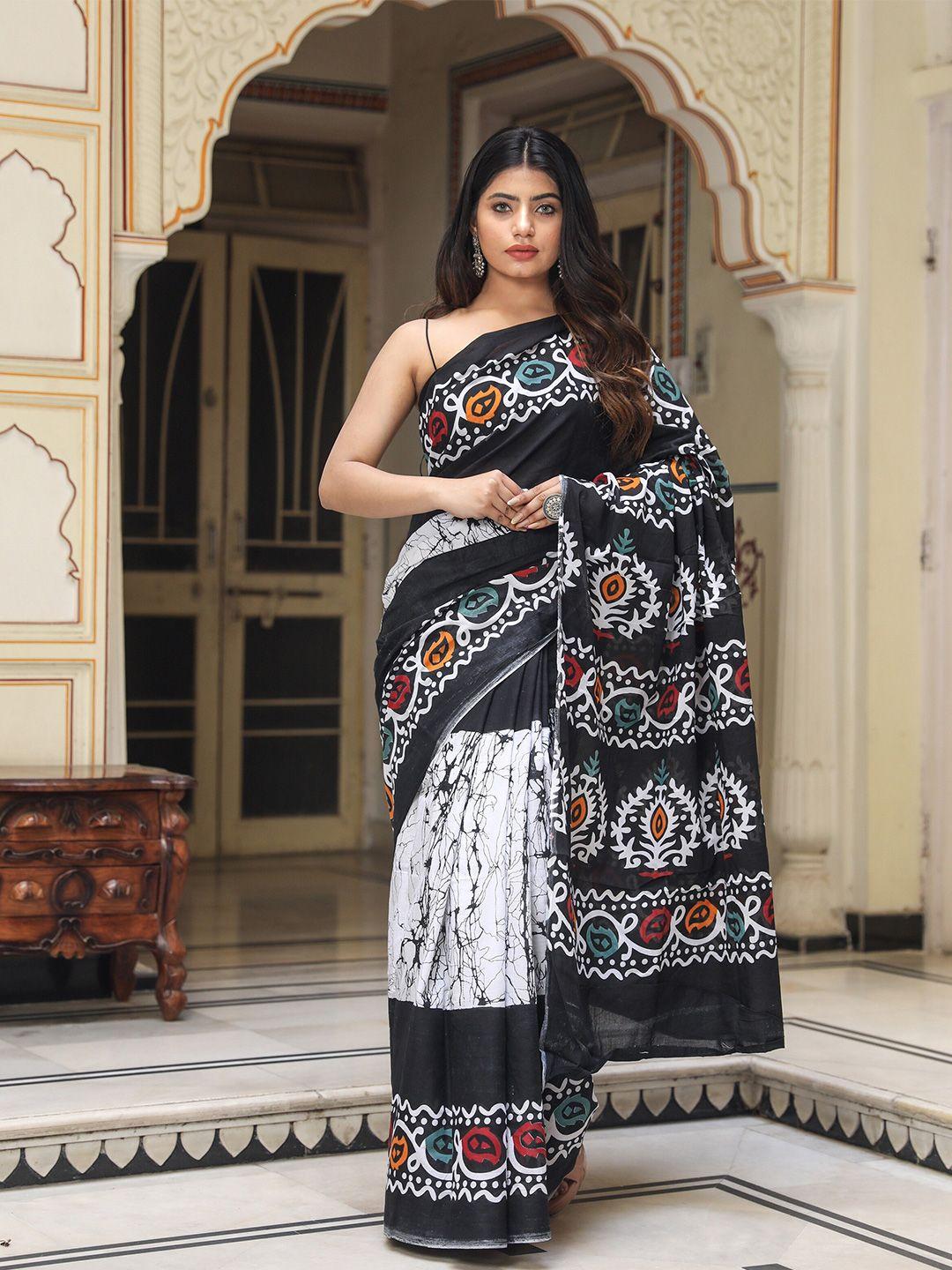 jaipuri block print ethnic motifs printed pure cotton block print saree