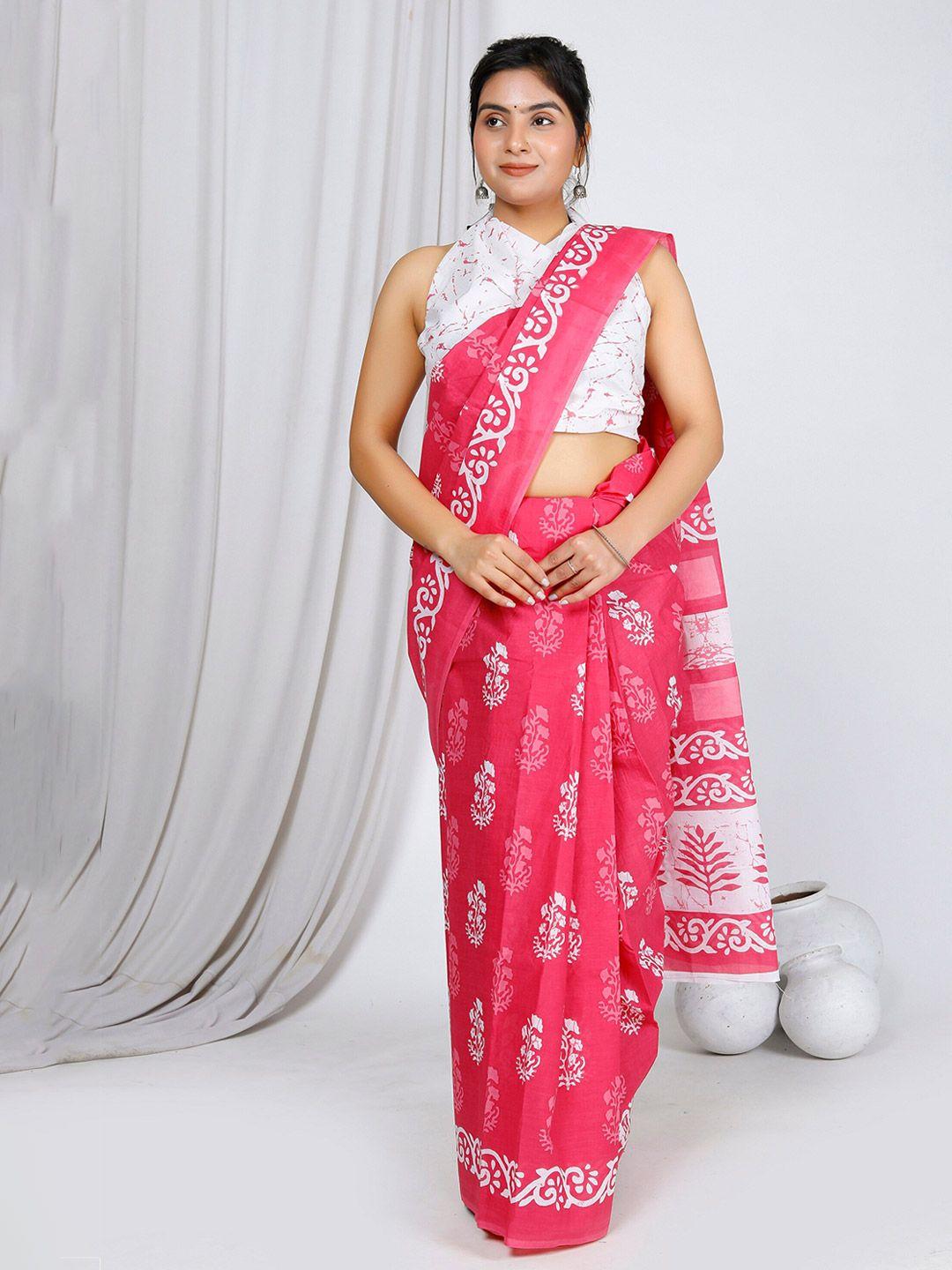 jaipuri block print floral printed pure cotton block print saree
