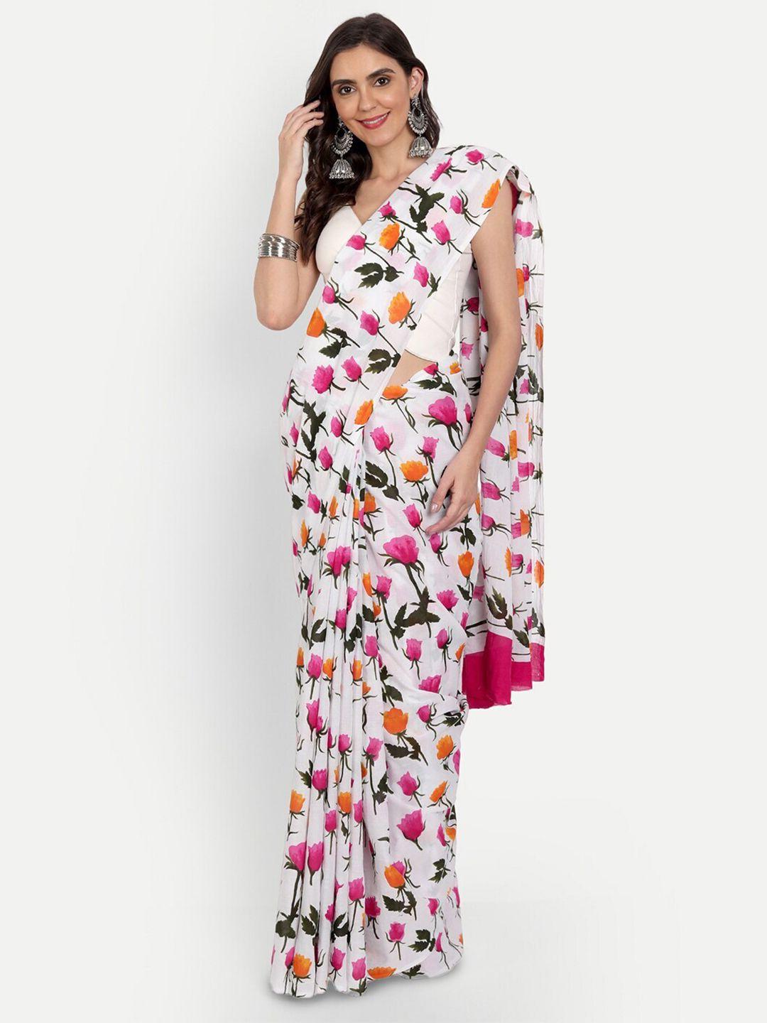 jaipuri block print floral pure cotton block print saree