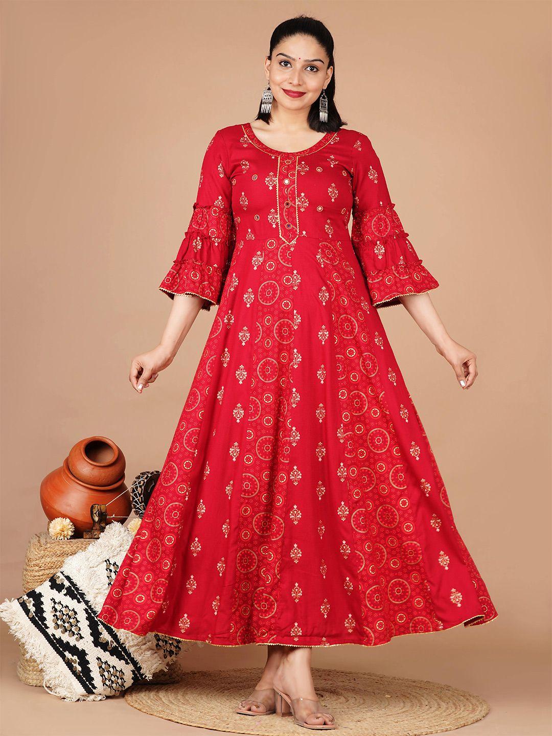 jaipuri collection red ethnic motifs ethnic maxi dress