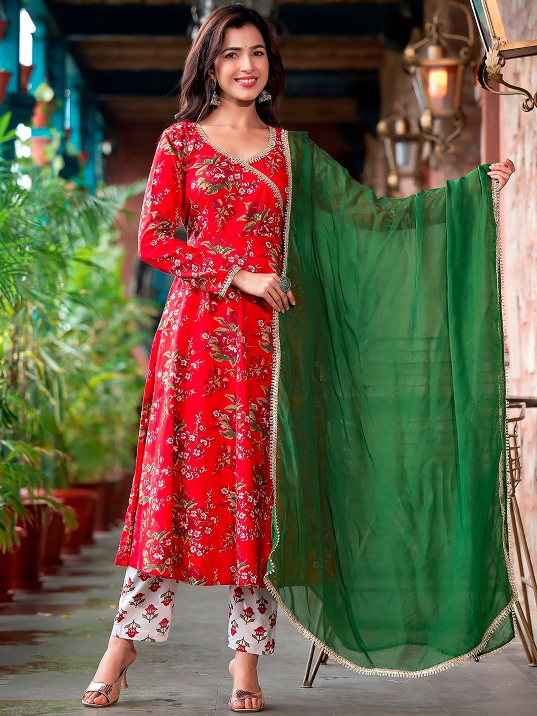 jaipuri adaah floral printed gotta patti pure cotton kurta & trousers with dupatta