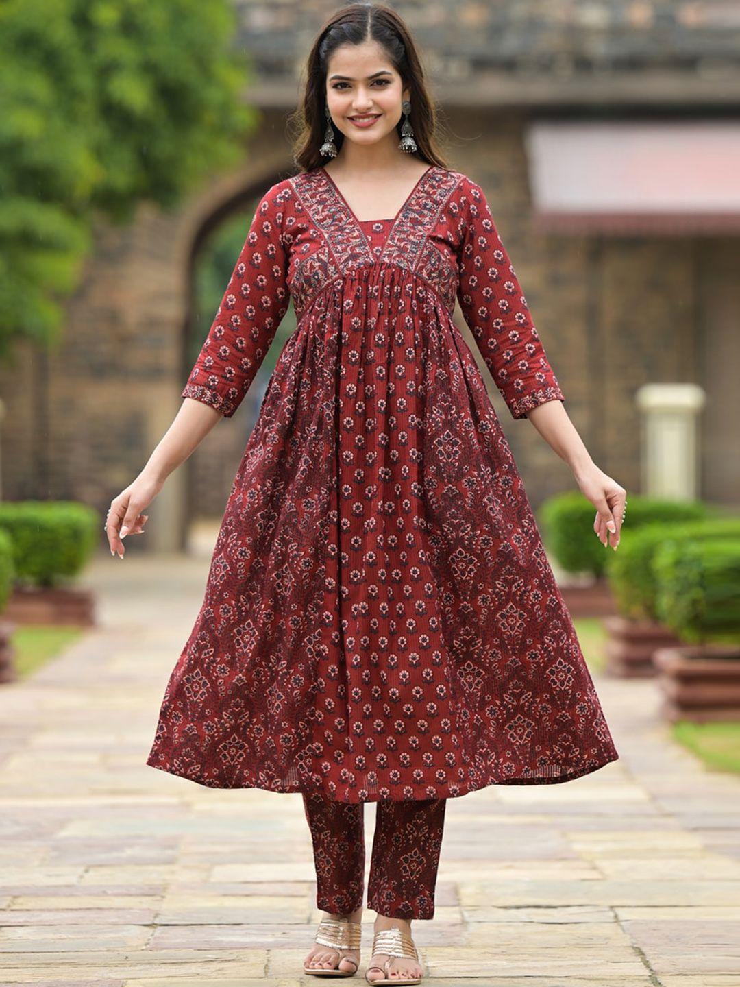 jaipuri adaah floral printed regular pure cotton kurta with trousers