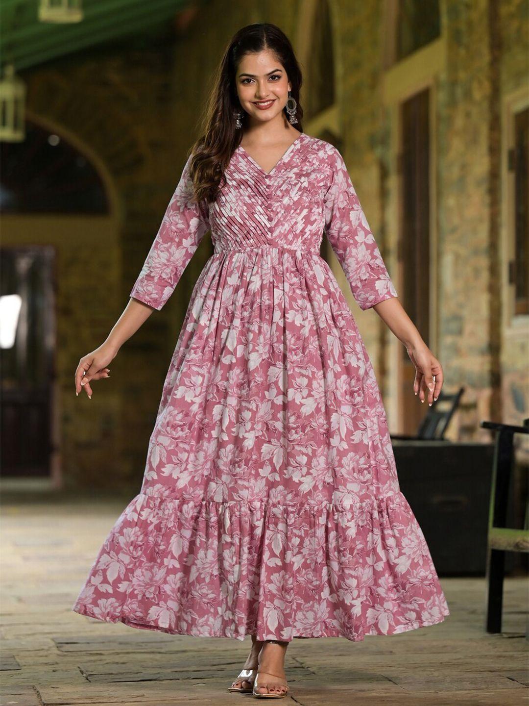 jaipuri adaah pink floral print maxi dress