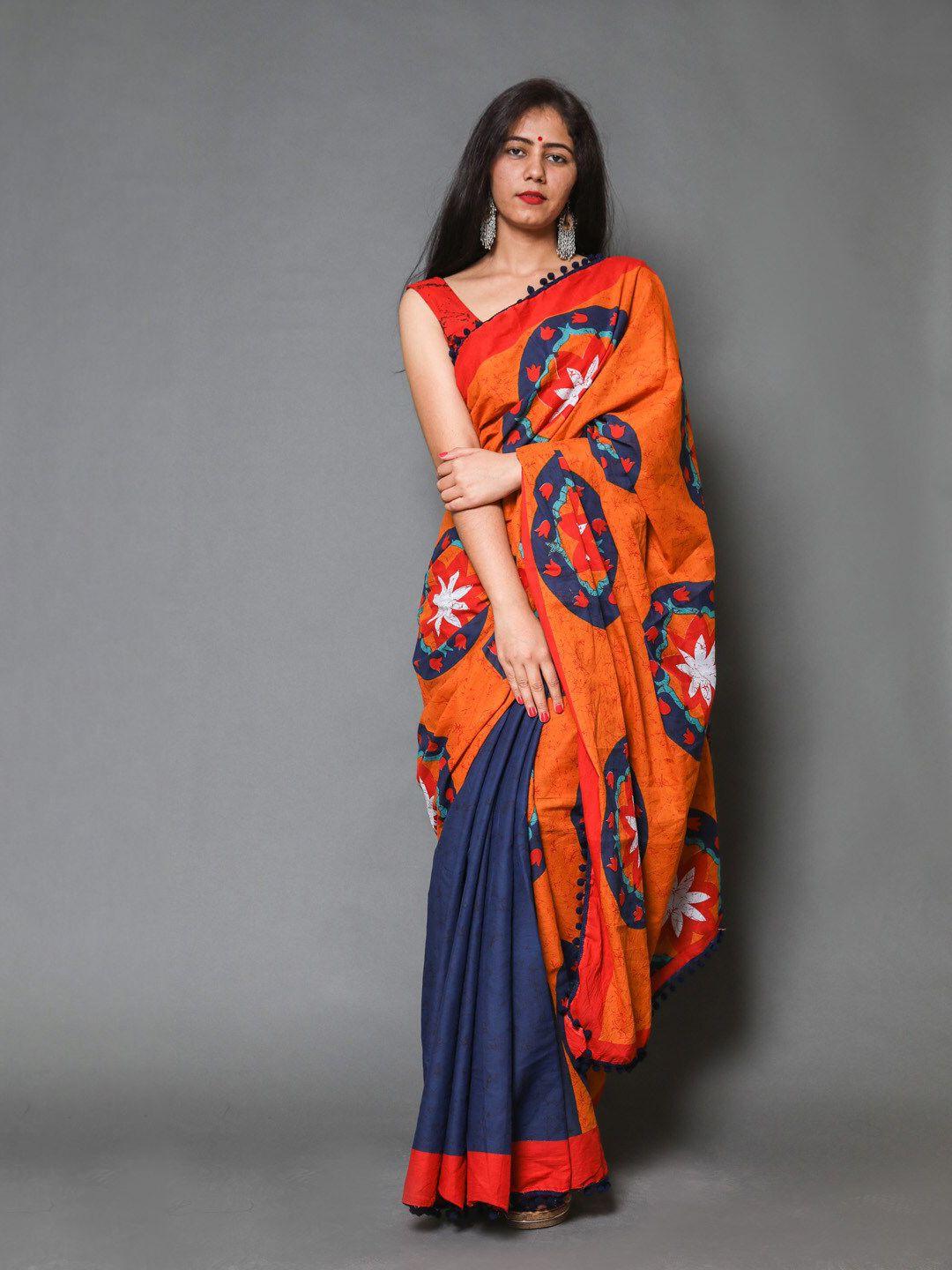 jaipuri block print ethnic motifs printed pure cotton ikat saree