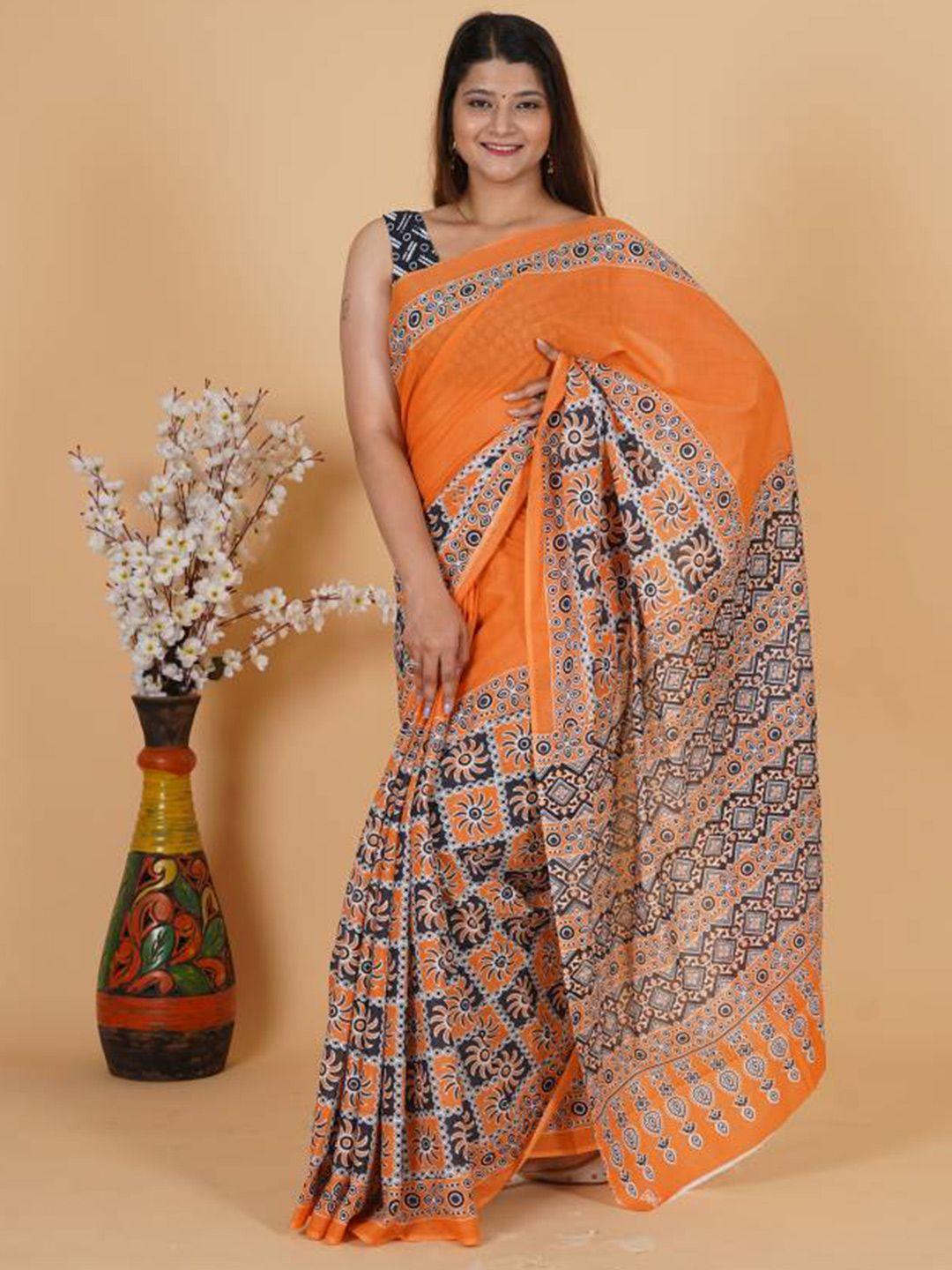 jaipuri block print ethnic motifs printed pure cotton saree