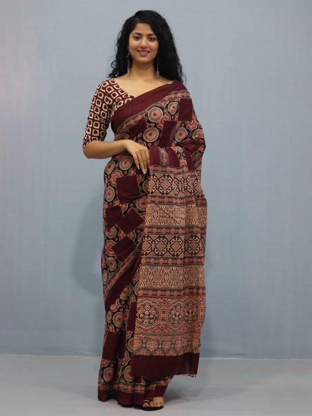 jaipuri block print ethnic motifs pure cotton block print saree