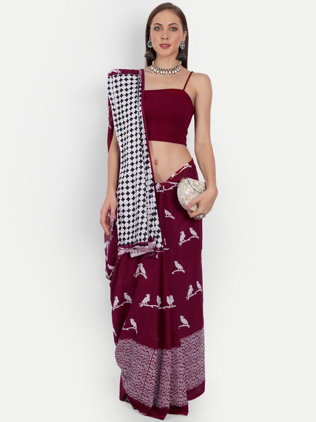 jaipuri block print ethnic motifs pure cotton ikat saree