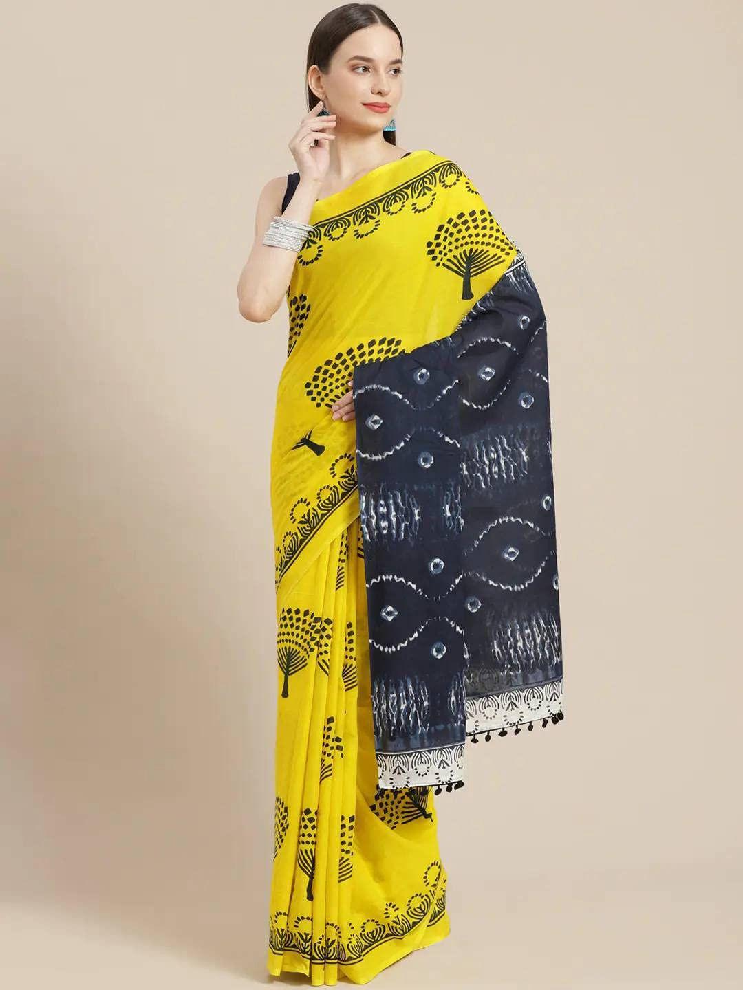 jaipuri block print floral printed pure cotton bagru saree