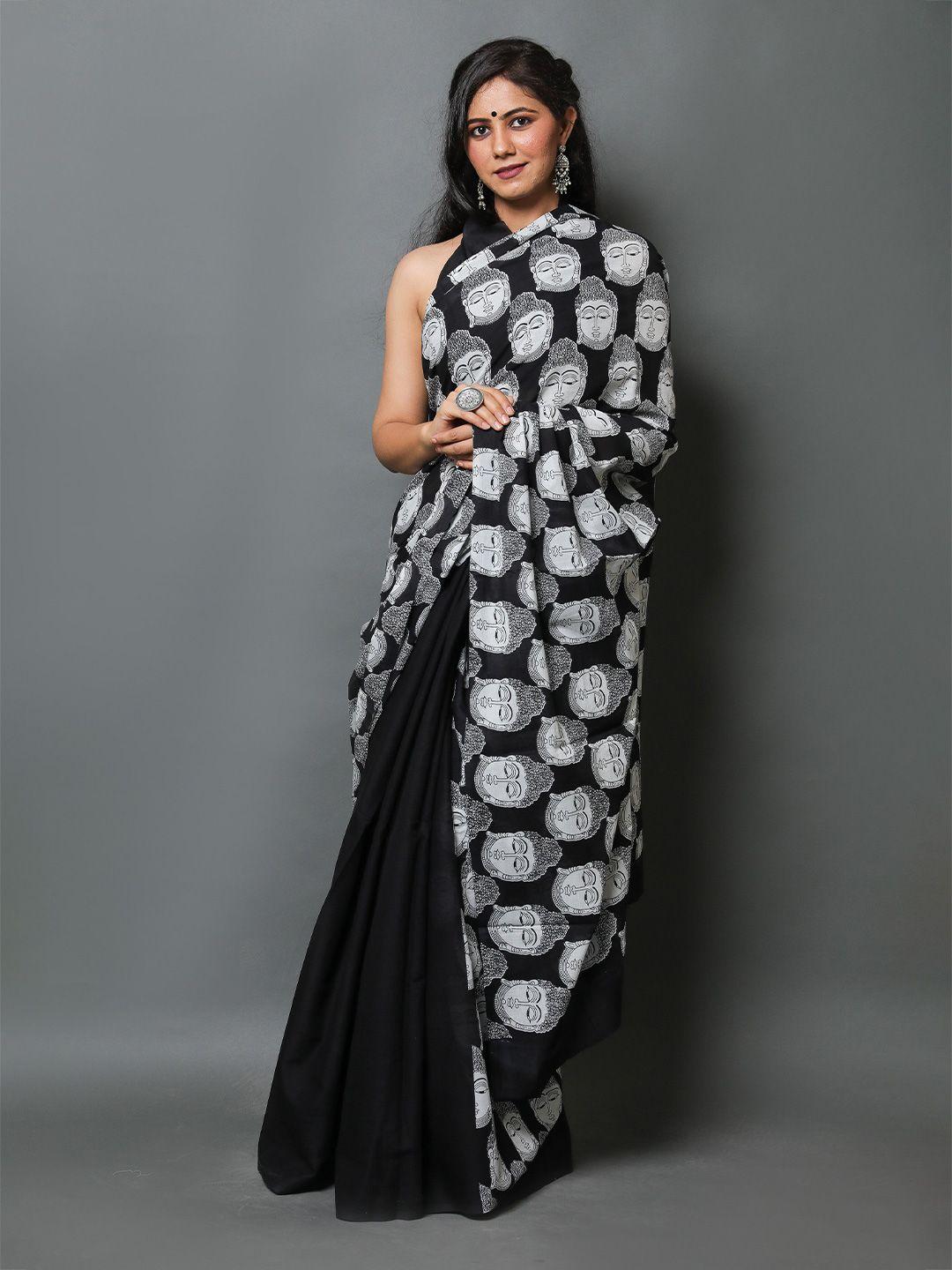 jaipuri block print kalamkari printed pure cotton ikat saree