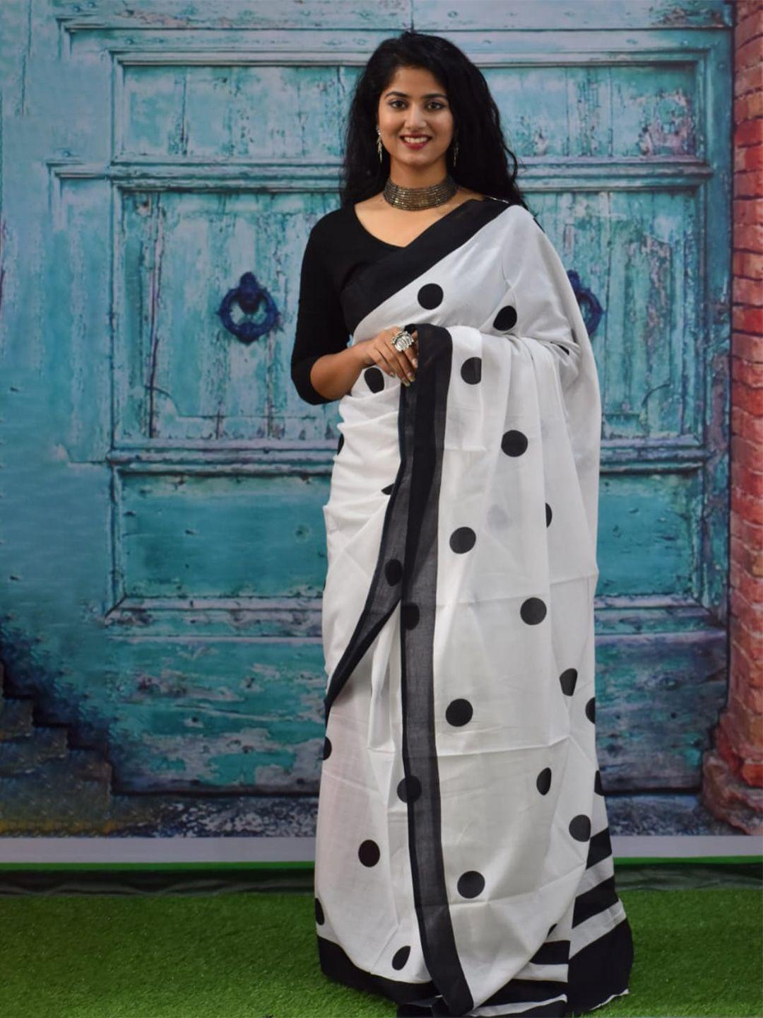 jaipuri block print polka dot printed pure cotton saree