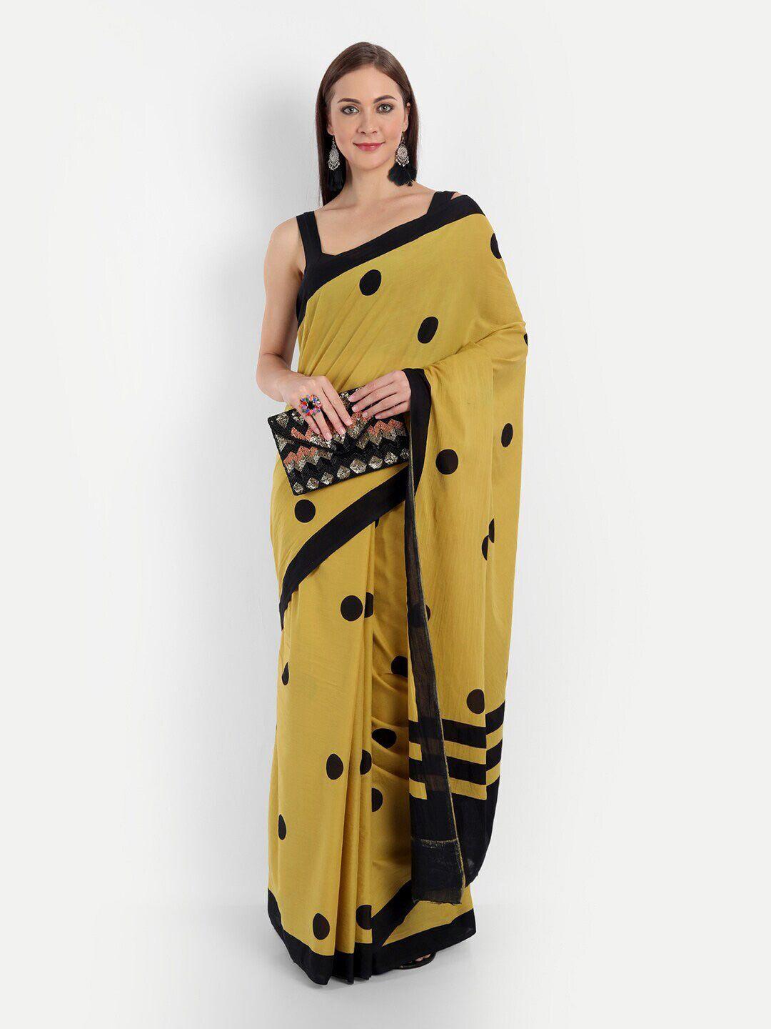 jaipuri block print polka dot printed pure cotton saree