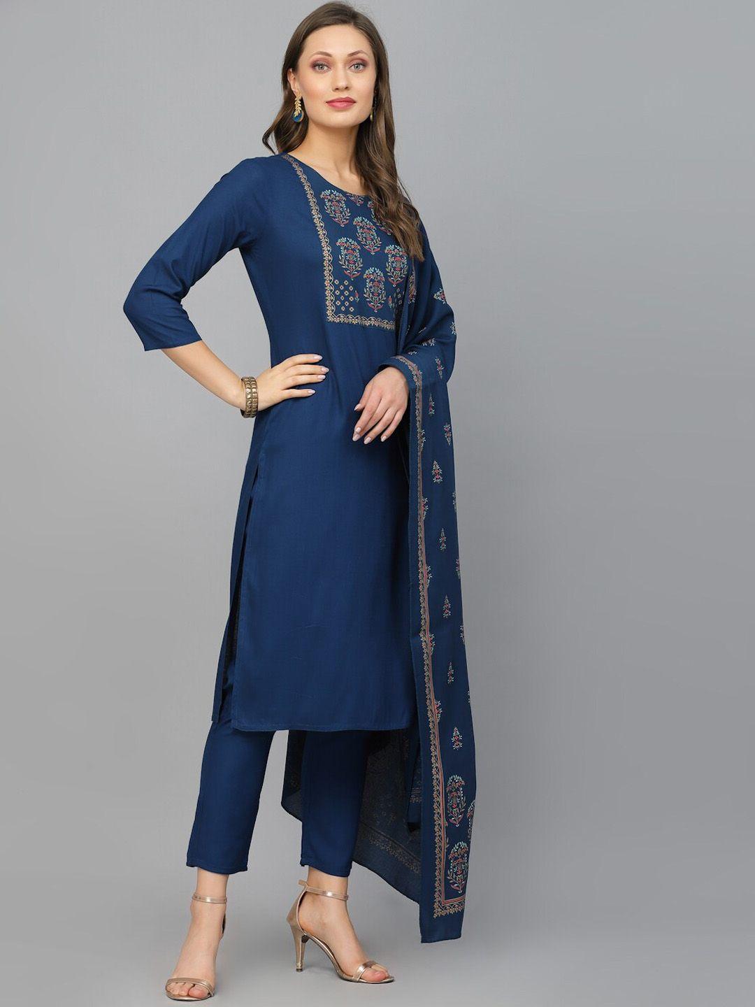 jaipuri bunaai floral printed kurta with trousers & dupatta