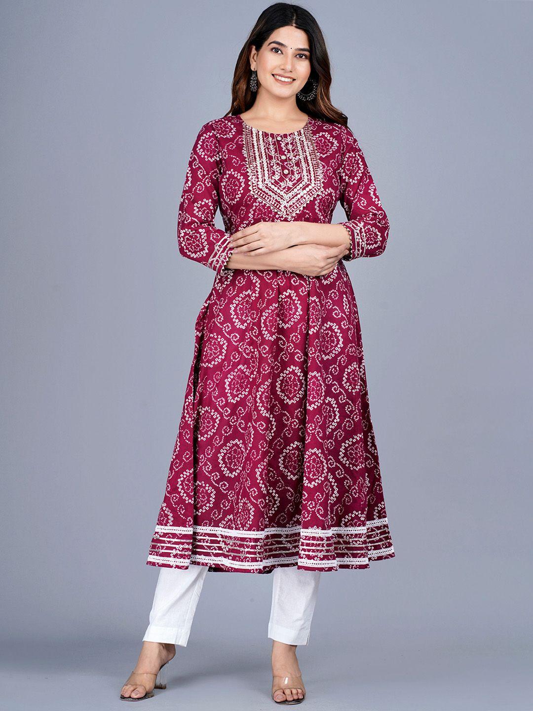 jaipuri collection bandhani printed cotton anarkali kurta