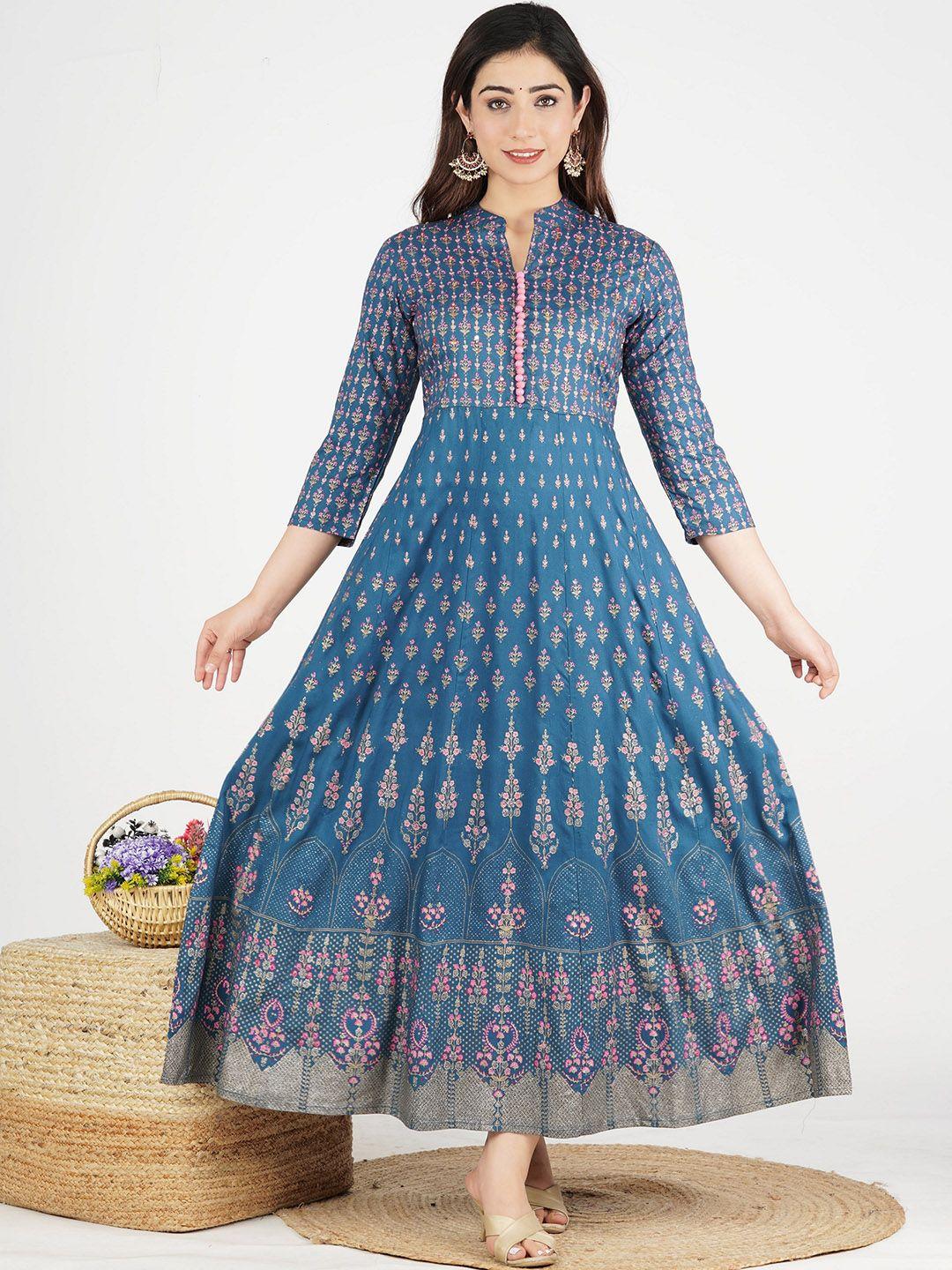 jaipuri collection ethnic motifs printed mandarin collar anarkali kurta