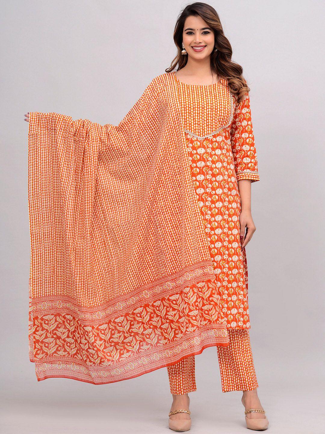 jaipuri collection ethnic motifs printed pure cotton kurta with pyjamas & dupatta