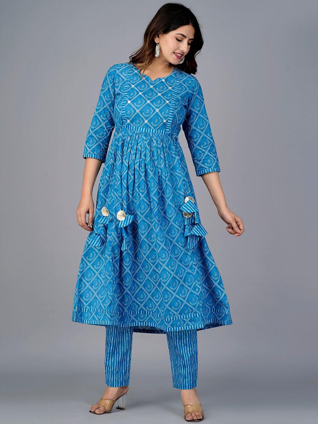jaipuri collection ethnic motifs printed pure cotton kurta with trouser