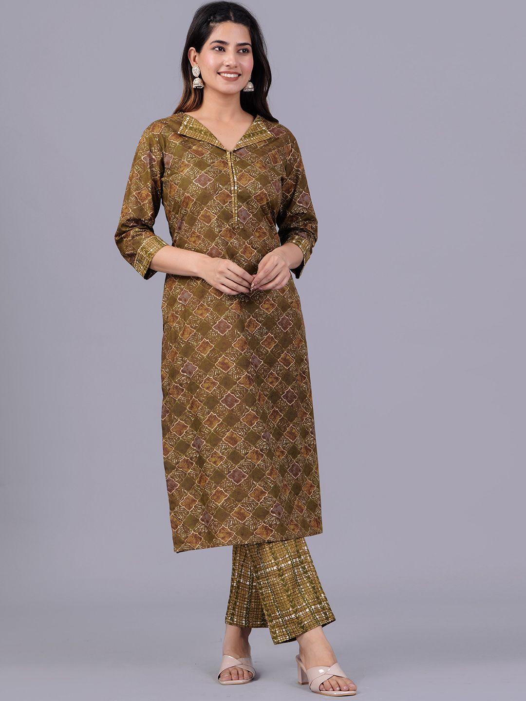 jaipuri collection ethnic motifs printed pure cotton regular kurta with trousers