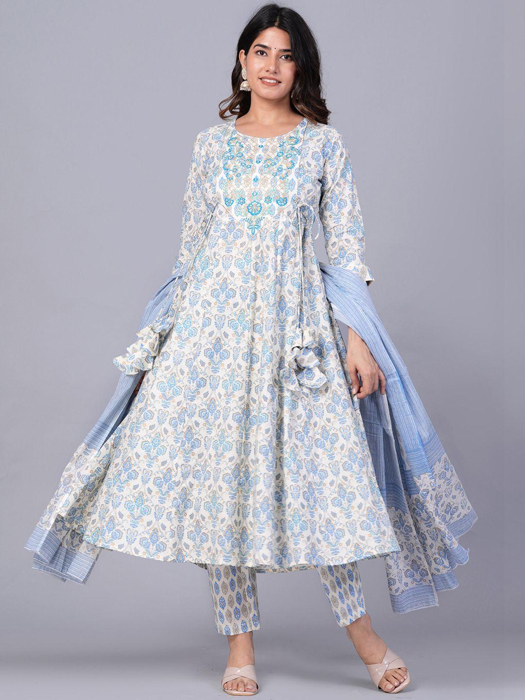 jaipuri collection ethnic printed pure cotton anarkali kurta with trousers & dupatta