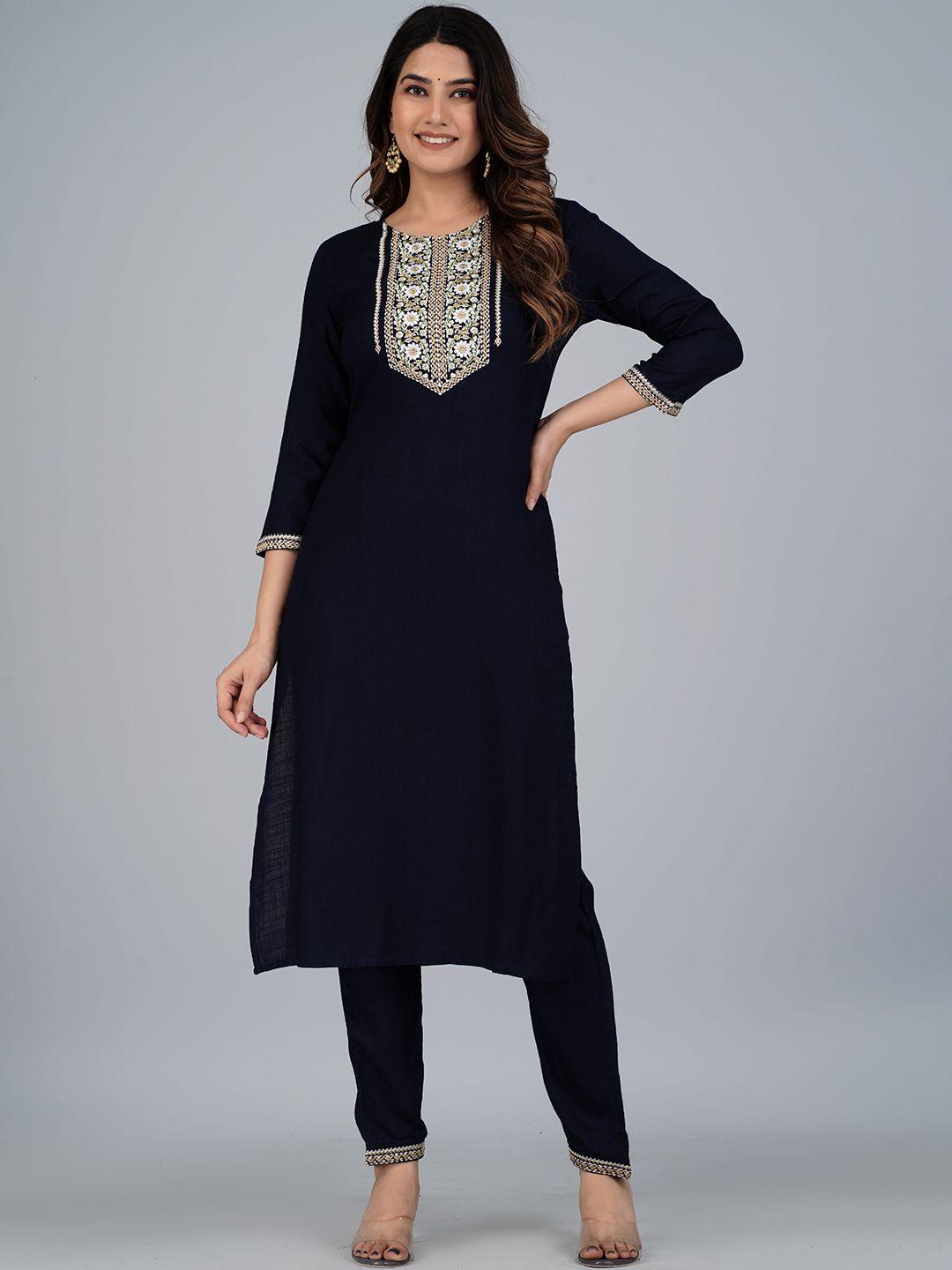 jaipuri collection floral embroidered kurta with trousers