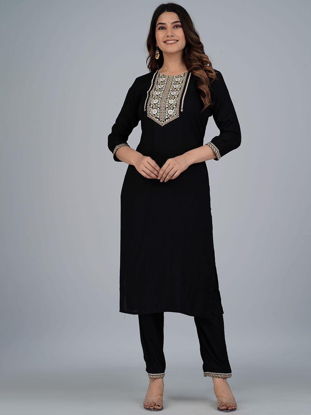 jaipuri collection floral embroidered kurta with trousers