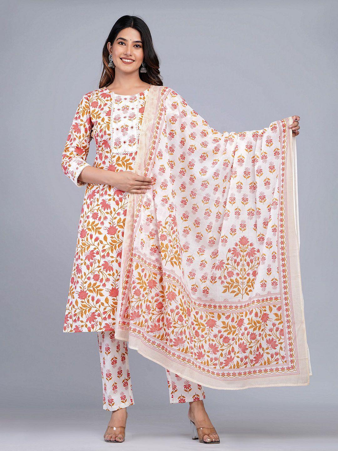 jaipuri collection floral printed regular pure cotton kurta with pyjamas & dupatta