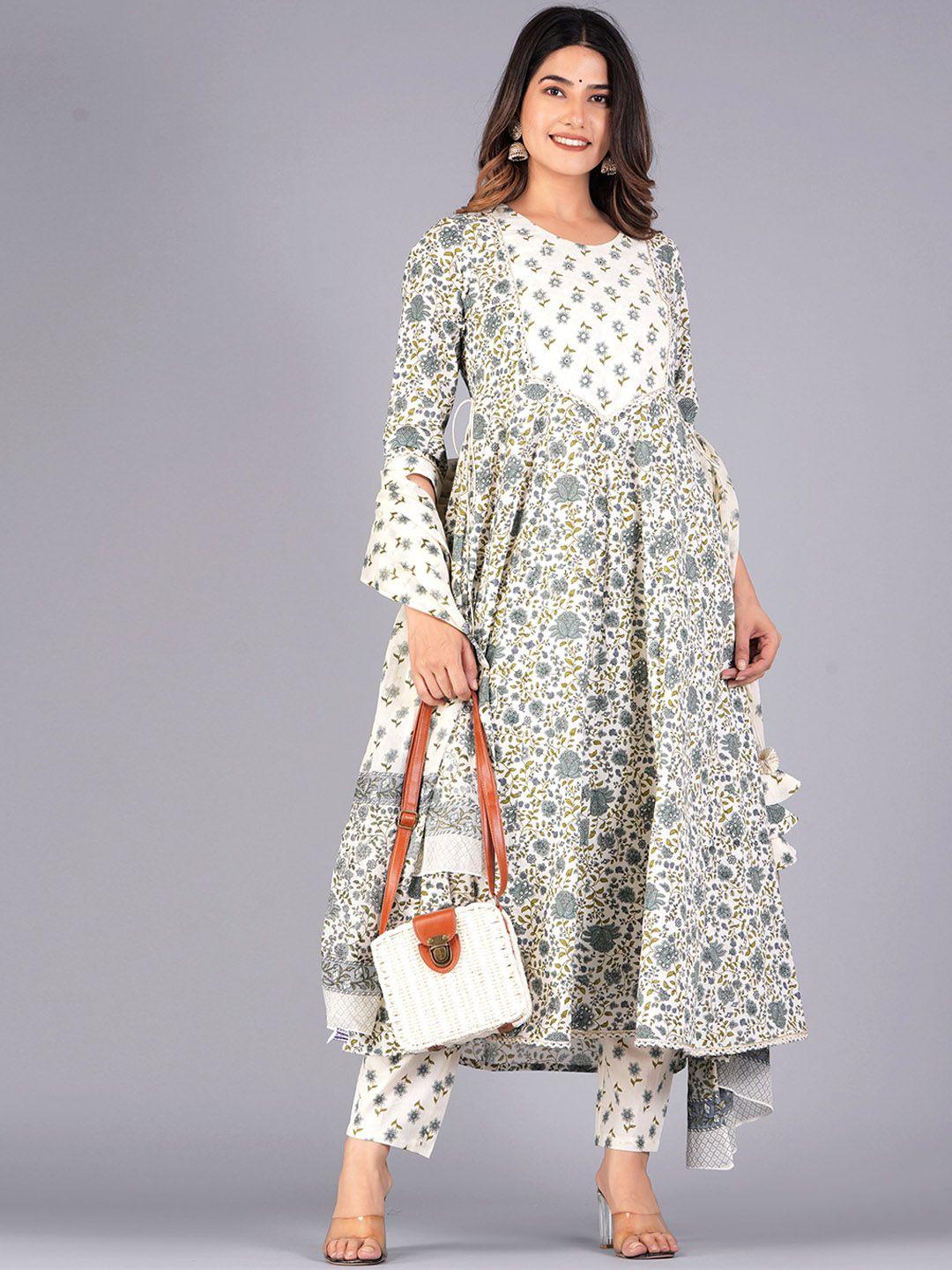 jaipuri collection floral printed regular pure cotton kurta with trousers & dupatta