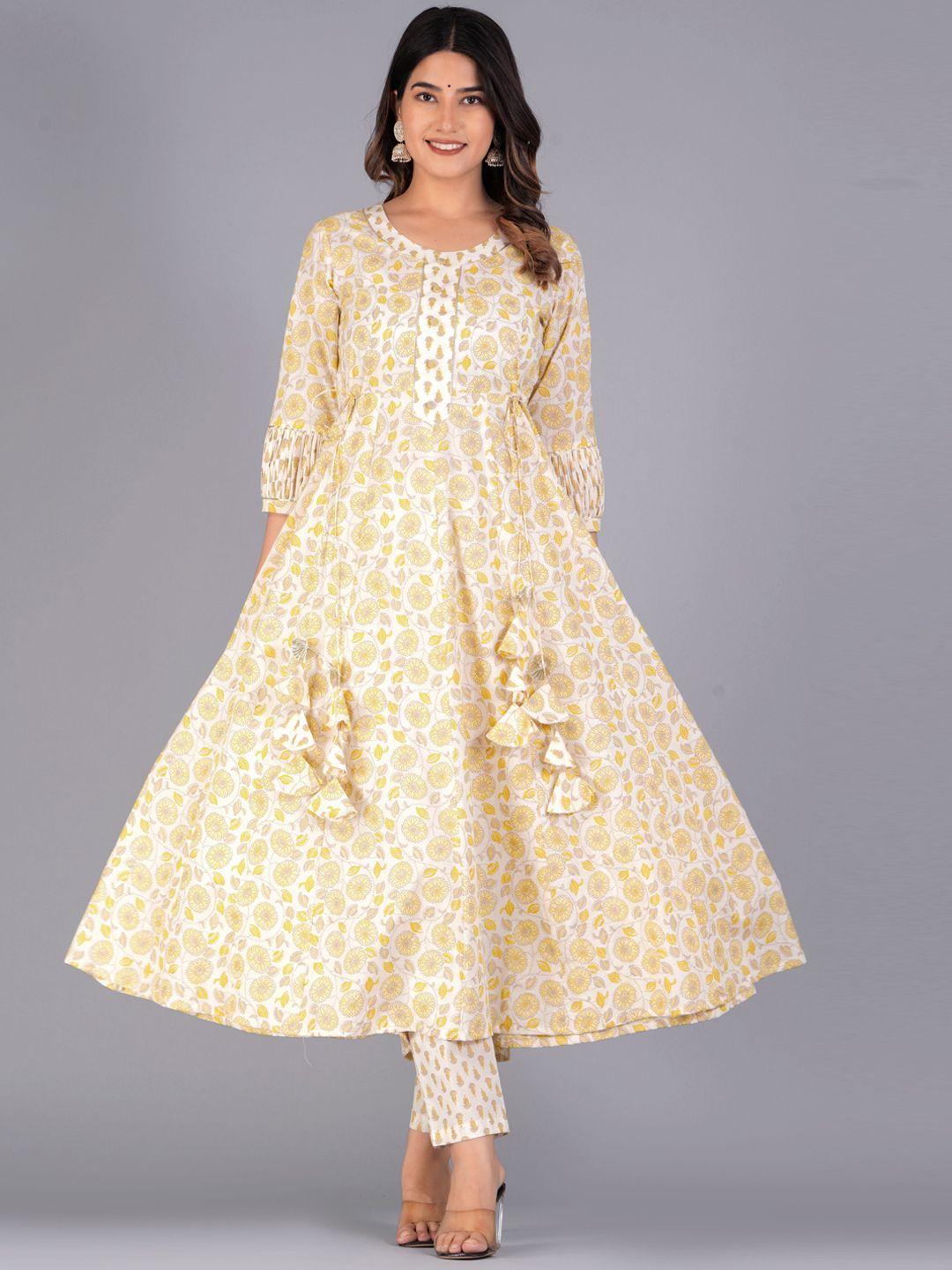 jaipuri collection floral printed regular pure cotton kurta with trousers & dupatta