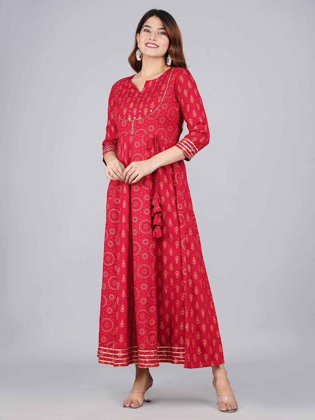 jaipuri collection maroon ethnic motifs ethnic maxi dress