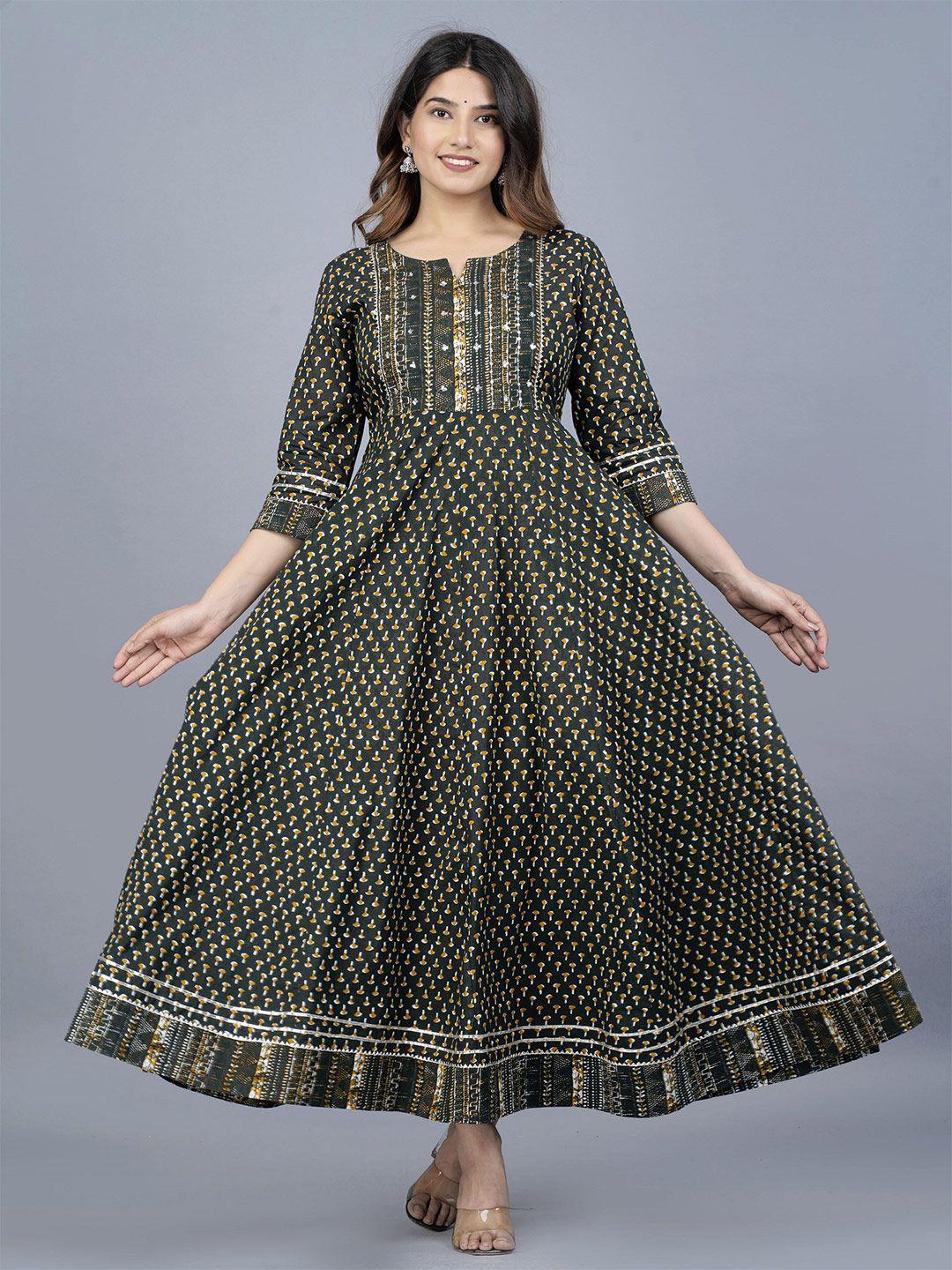 jaipuri collection notched neck ethnic motifs cotton maxi ethnic dress