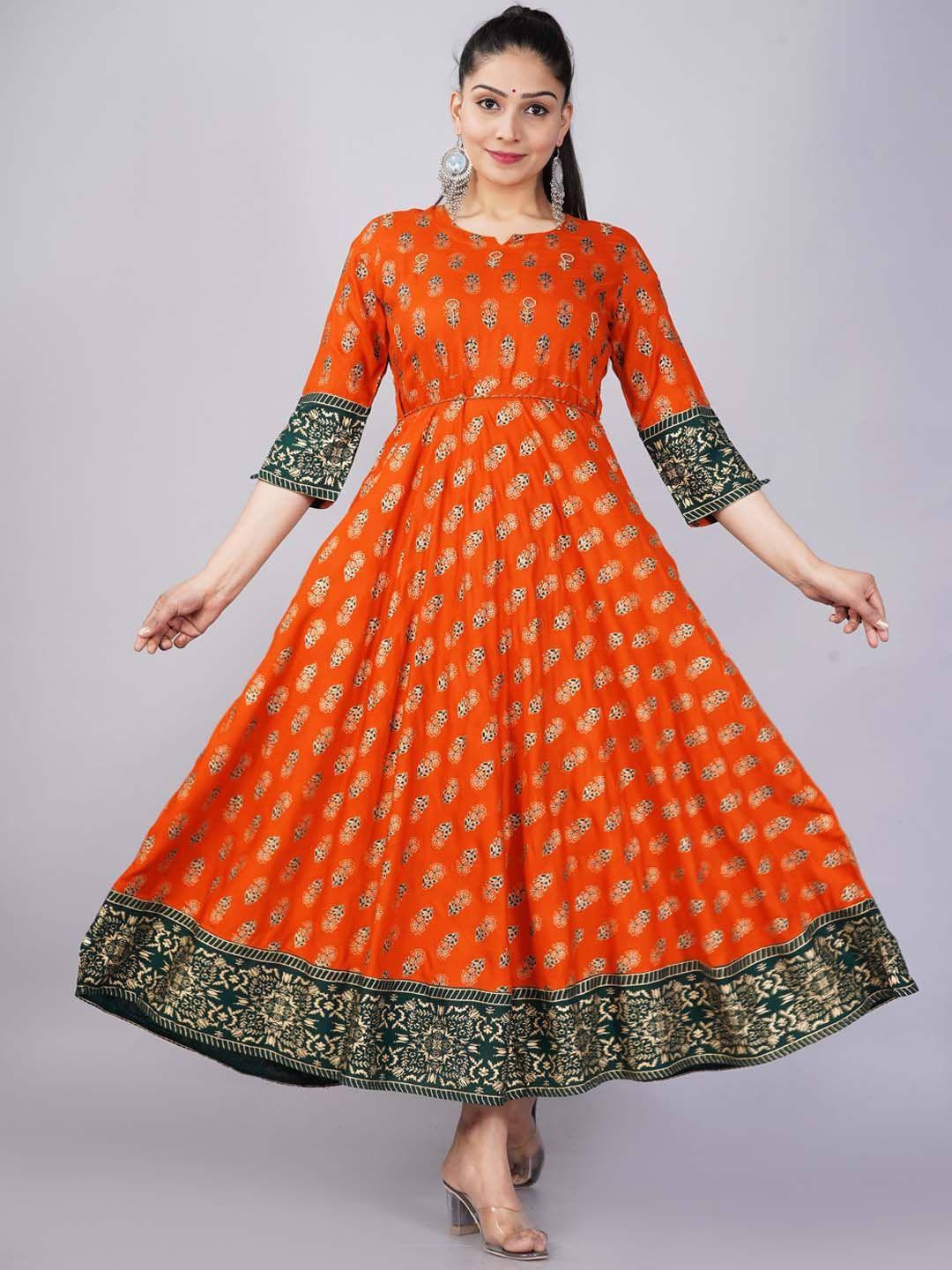 jaipuri collection women  ethnic motifs printed notch neck anarkali kurta