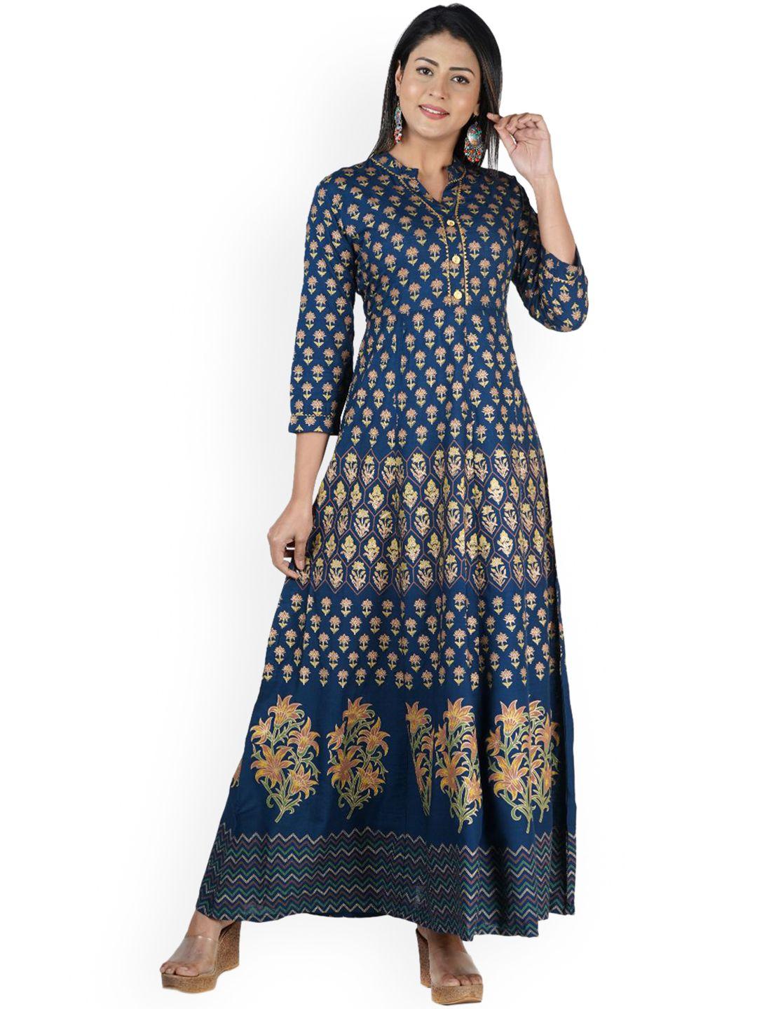 jaipuri collection women blue ethnic motifs anarkali kurta