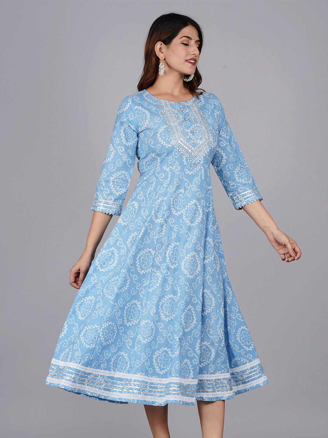 jaipuri collection women blue ethnic motifs ethnic midi dress