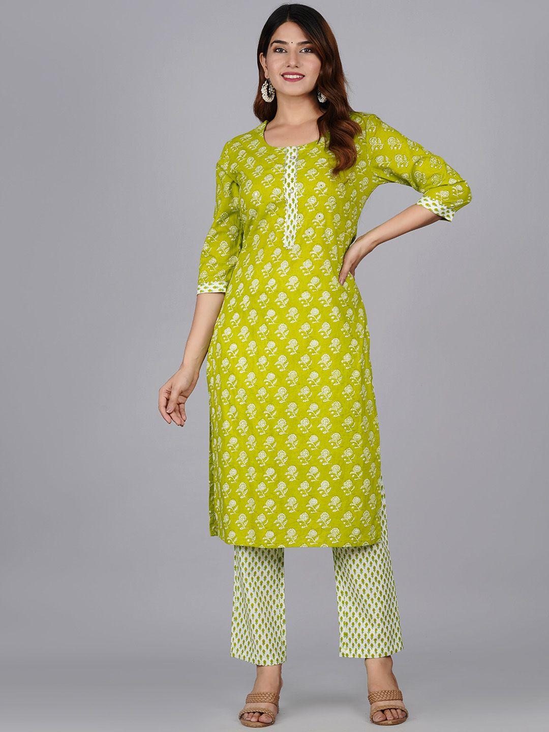 jaipuri collection women floral printed pure cotton kurta with trousers & dupatta