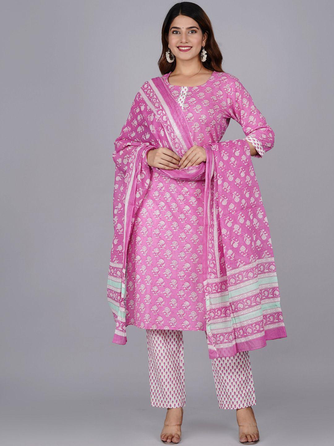 jaipuri collection women floral printed pure cotton kurta with trousers & with dupatta