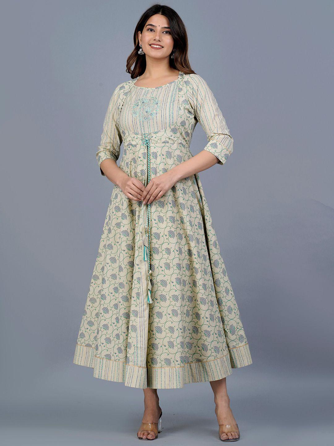 jaipuri collection women green ethnic motifs embroidered gotta patti floral anarkali kurta