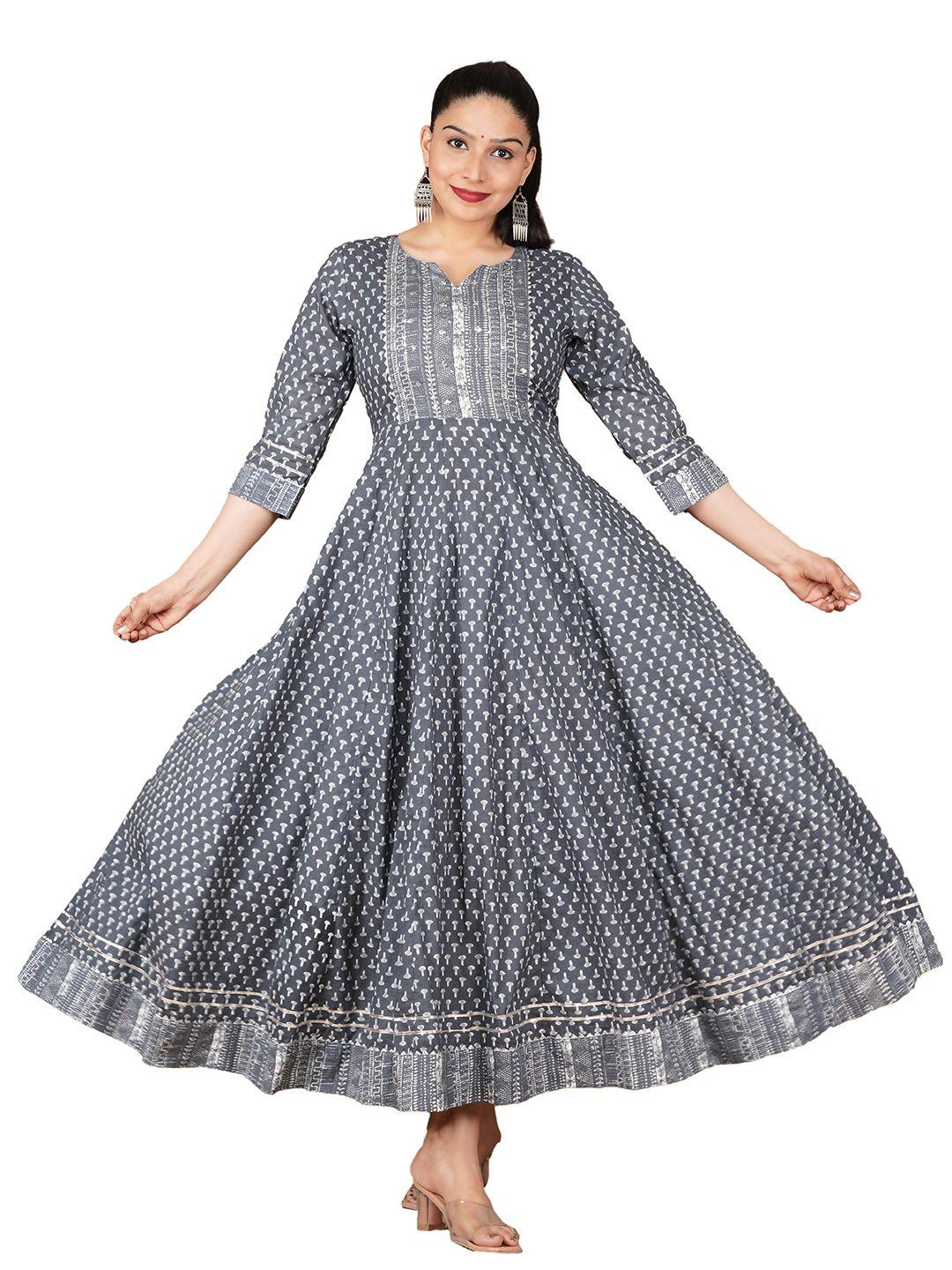 jaipuri collection women grey ethnic motifs printed anarkali kurta