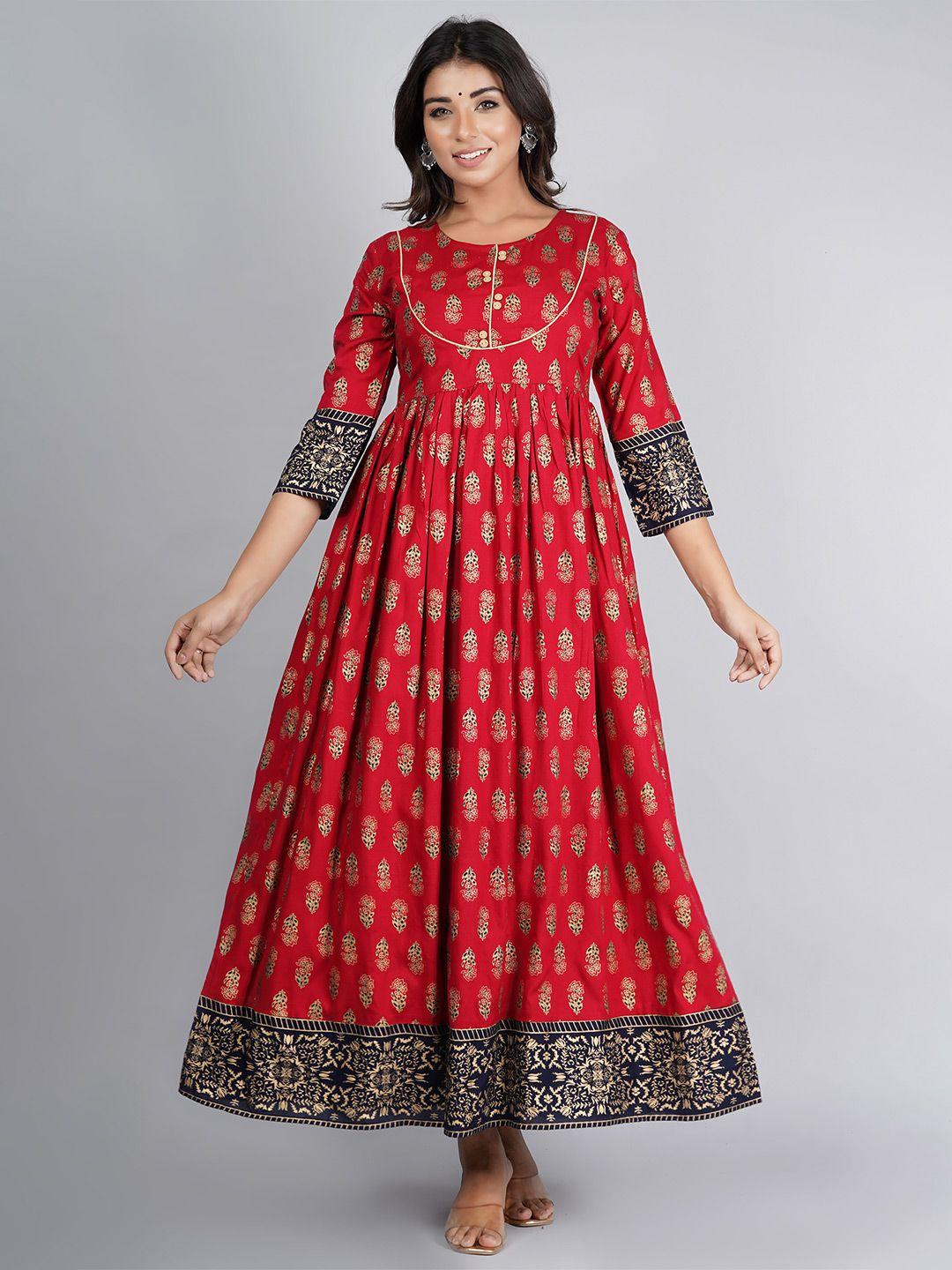 jaipuri collection women maroon ethnic motifs printed anarkali kurta