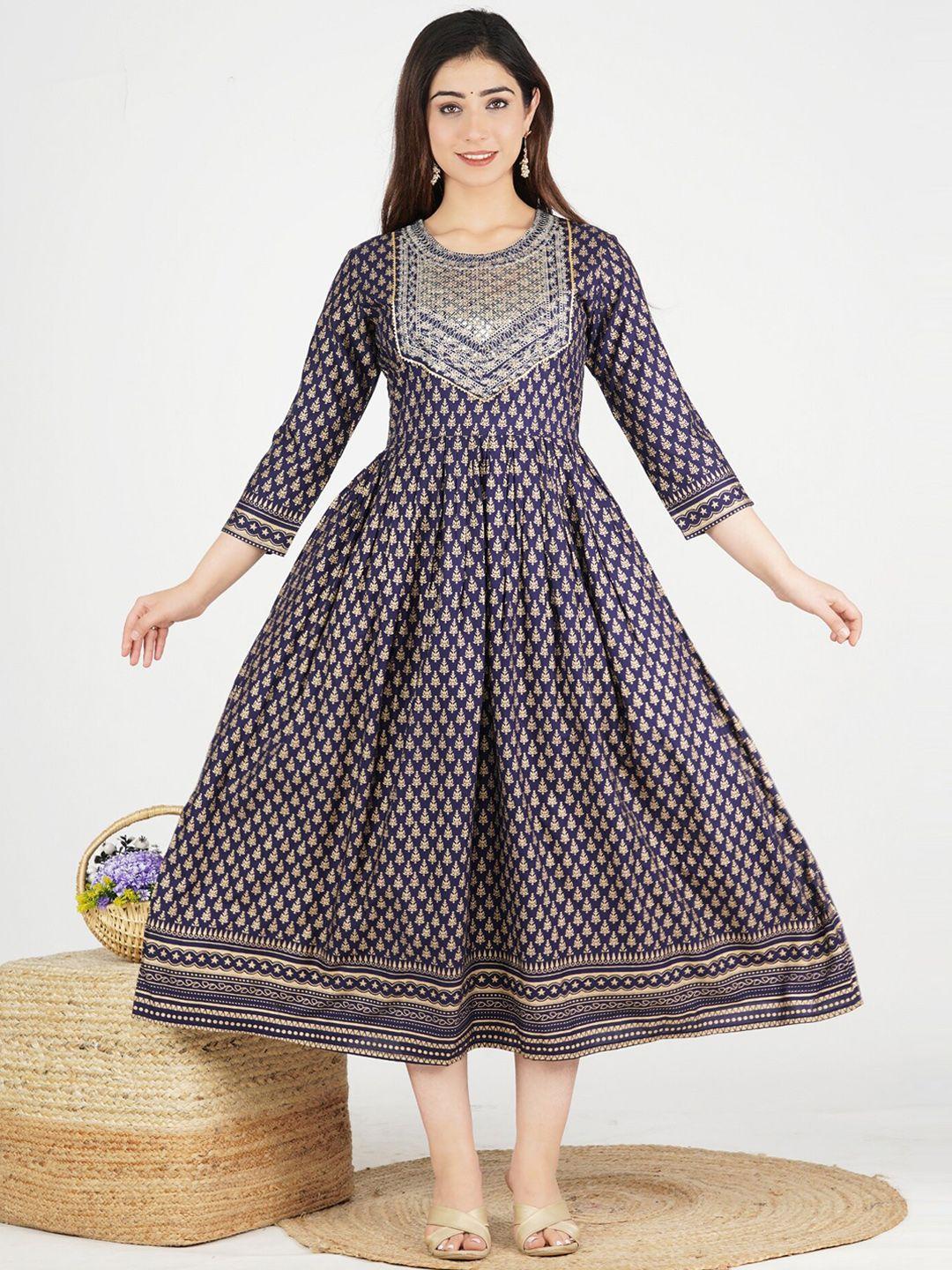 jaipuri collection women navy blue ethnic motifs printed anarkali kurta