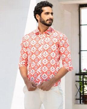 jaipuri print shirt with spread collar