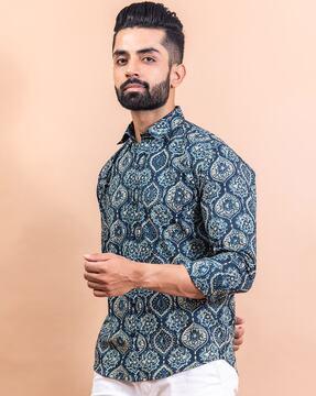 jaipuri printed shirt with spread collar