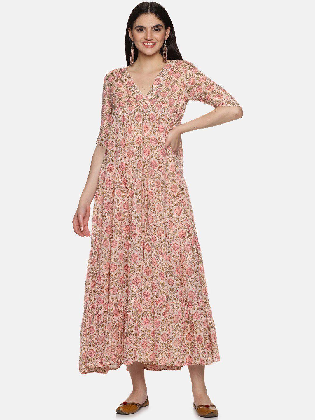 jaipuribanno floral print cotton a-line maxi dress
