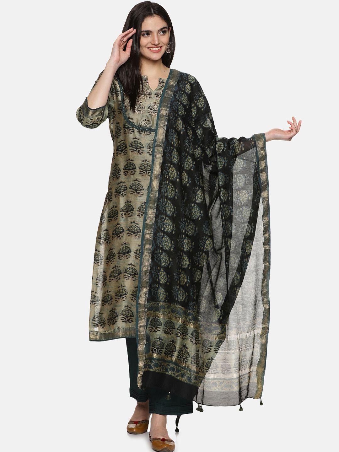 jaipuribanno ethnic motifs printed regular chanderi cotton kurta with trousers