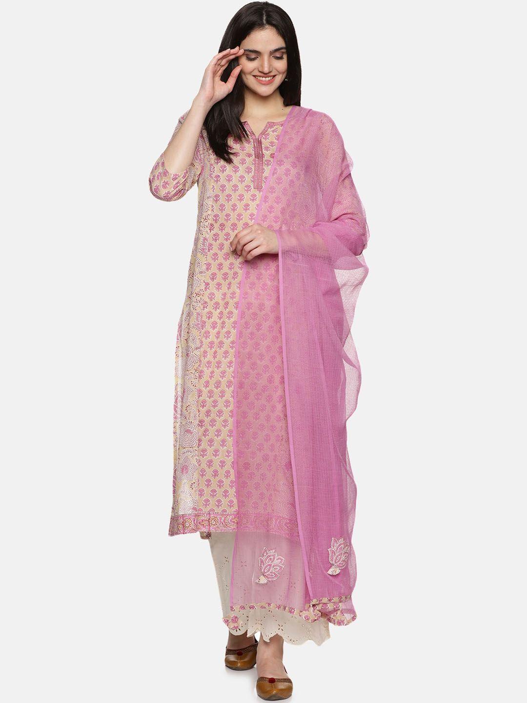 jaipuribanno ethnic motifs printed regular pure cotton kurta & palazzos with dupatta