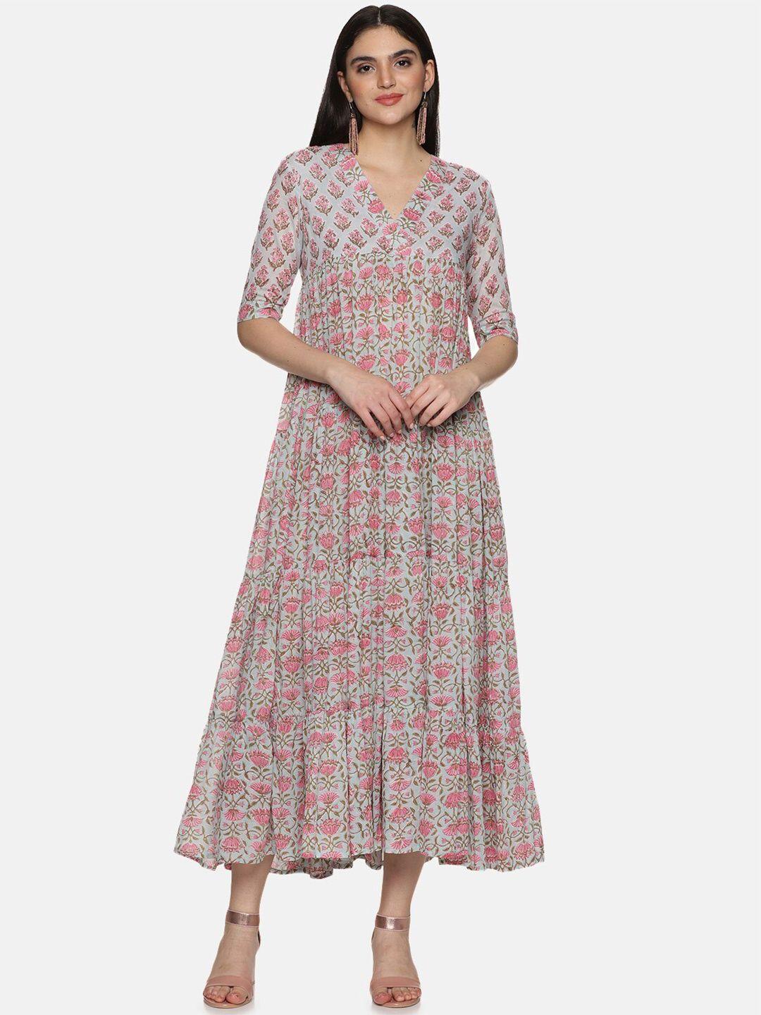 jaipuribanno floral print cotton a-line maxi dress