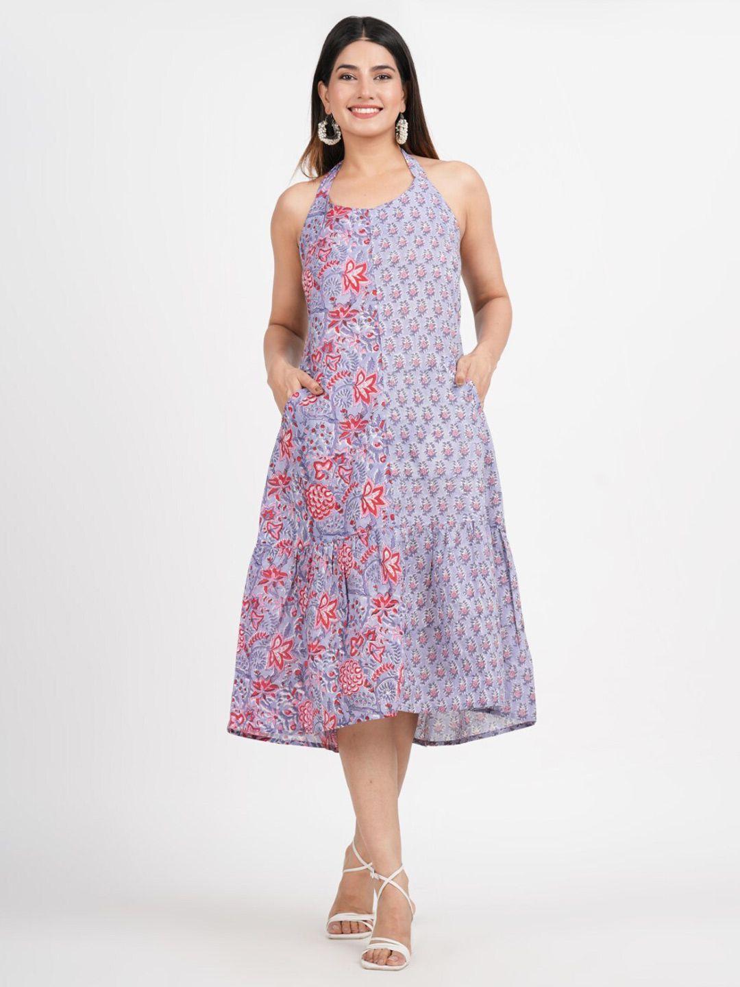 jaipuribanno floral print cotton a-line midi dress