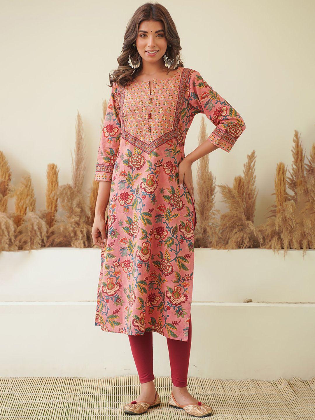 jaipuribanno floral printed pure cotton regular kurta with leggings