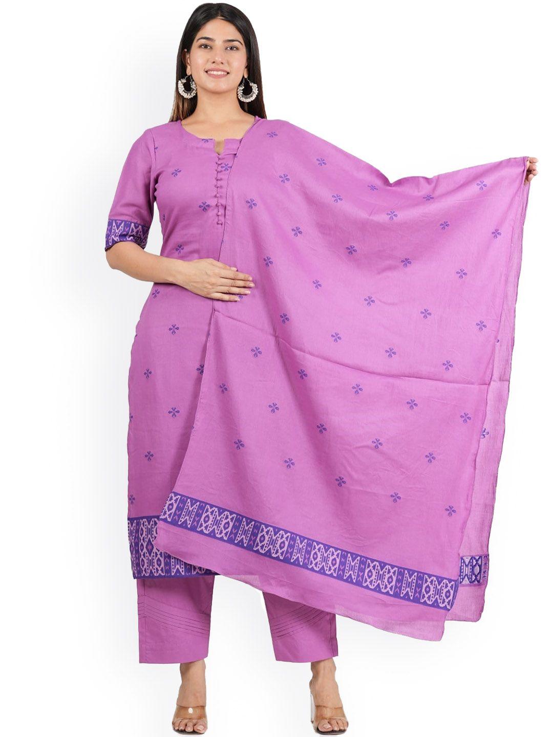 jaipuribanno floral printed regular pure cotton kurta with trousers & dupatta