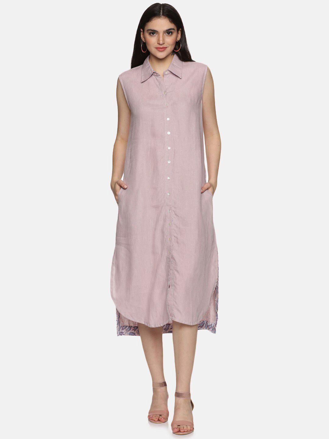 jaipuribanno spread collar linen shirt midi dress